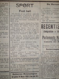 Articolo del Panaro sulla prima partita amichevole dell'Associazione. 