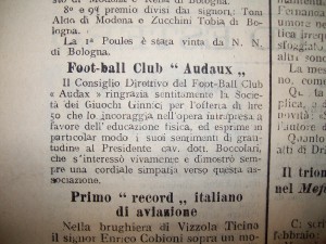 Articolo de Il Panaro del gennaio 1912, in cui si ha una delle prime notizie certe dell'esistenza del club.