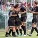 Scarlata viene festeggiato dopo il 2-0 (ph. Giorgia Bassoli)