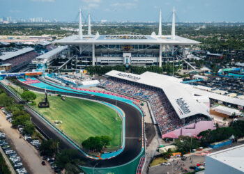 Aerial photography of Hard Rock Stadium during the F1 Miami Grand Prix on Saturday, May 6, 2023 in Miami Gardens, Fla. (Peter McMahon/F1 Miami GP)