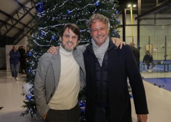 A sinistra Paolo Galassini alla cena degli auguri al Mammut